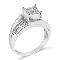 10K White Gold 1/3 Cttw Invisible Set Princess-cut Diamond Cluster Bypass Ring (H-I Color, SI1-SI2 Clarity)