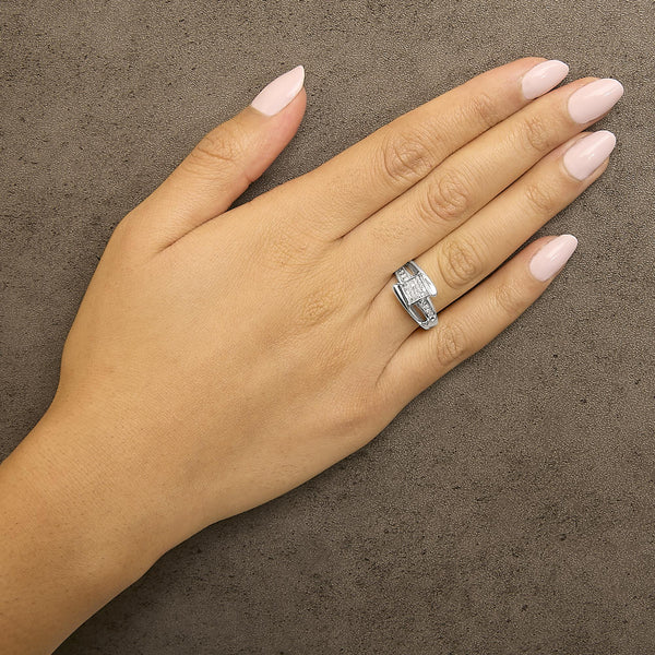 10K White Gold 1/3 Cttw Invisible Set Princess-cut Diamond Cluster Bypass Ring (H-I Color, SI1-SI2 Clarity)