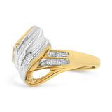 10K Yellow and White Gold 1/10 Cttw Baguette and Round-Cut Diamond Bypass Ring (I2 Color, H-I Clarity)-1 thumbnail 2
