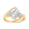 10K white and yellow gold bypass ring with round diamond stones