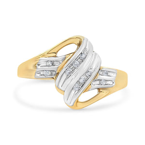 10K Yellow and White Gold 1/15 Cttw Round-Cut Diamond Bypass Ring (I2 Color, I-J Clarity)-1