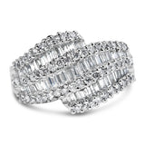 14K white gold diamond cocktail ring band with a row of round diamonds thumbnail 1