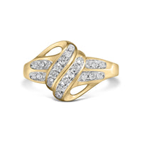 10K Yellow Gold Plated .925 Sterling Silver 1.0 Cttw Diamond Flower Cluster Open Halo Floral Ring (J-K Color, I2-I3 Clarity)