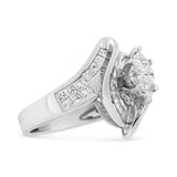 14K White Gold 1 1/4 Cttw Pie, Baguette and Princess cut Diamond Marquise Shape Engagement Cocktail Ring (H-I Color, SI2-I1 Clarity)-1 thumbnail 2