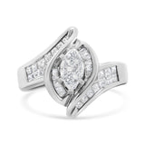 14K White Gold 1 1/4 Cttw Pie, Baguette and Princess cut Diamond Marquise Shape Engagement Cocktail Ring (H-I Color, SI2-I1 Clarity)-3 thumbnail 4