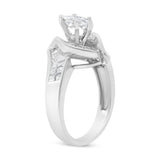 14K White Gold 1 1/4 Cttw Pie, Baguette and Princess cut Diamond Marquise Shape Engagement Cocktail Ring (H-I Color, SI2-I1 Clarity)-4 thumbnail 5