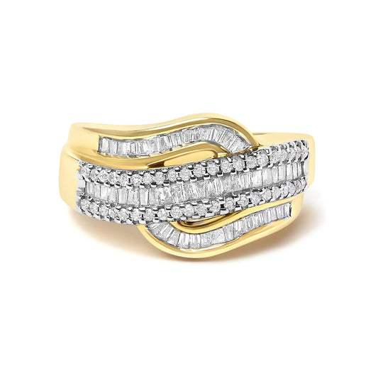 14K Yellow Gold 1.0 Cttw Diamond Wave Design Band Ring-0