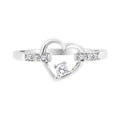 14K white gold heart ring with channel set round diamond stones