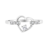 14K white gold heart ring with channel set round diamond stones thumbnail 1