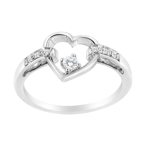 14K White Gold 1/8 Cttw Channel Set Round-Cut Diamond Heart Ring (H-I Color, SI2-I1 Clarity)-1