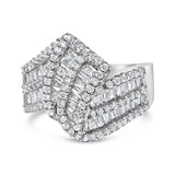 14K white gold ring with round and baguette diamond stones in bypass band thumbnail 1