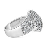 14K White Gold 1-1/2 Cttw Round and Baguette Diamond Bypass Cocktail Ring Band (H-I Color, SI1-SI2 Clarity)-1 thumbnail 2