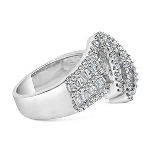 14K White Gold 1-1/2 Cttw Round and Baguette Diamond Bypass Cocktail Ring Band (H-I Color, SI1-SI2 Clarity)-1