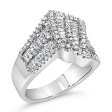 14K White Gold 1-1/2 Cttw Round and Baguette Diamond Bypass Cocktail Ring Band (H-I Color, SI1-SI2 Clarity)-3 thumbnail 4