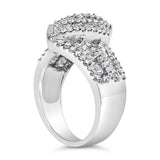 14K White Gold 1-1/2 Cttw Round and Baguette Diamond Bypass Cocktail Ring Band (H-I Color, SI1-SI2 Clarity)-4 thumbnail 5