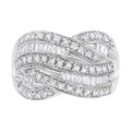 925 sterling silver ring with alternating round and baguette channel-set diamonds