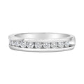 18K white gold ring with round diamond stones in a channel-set eternity band