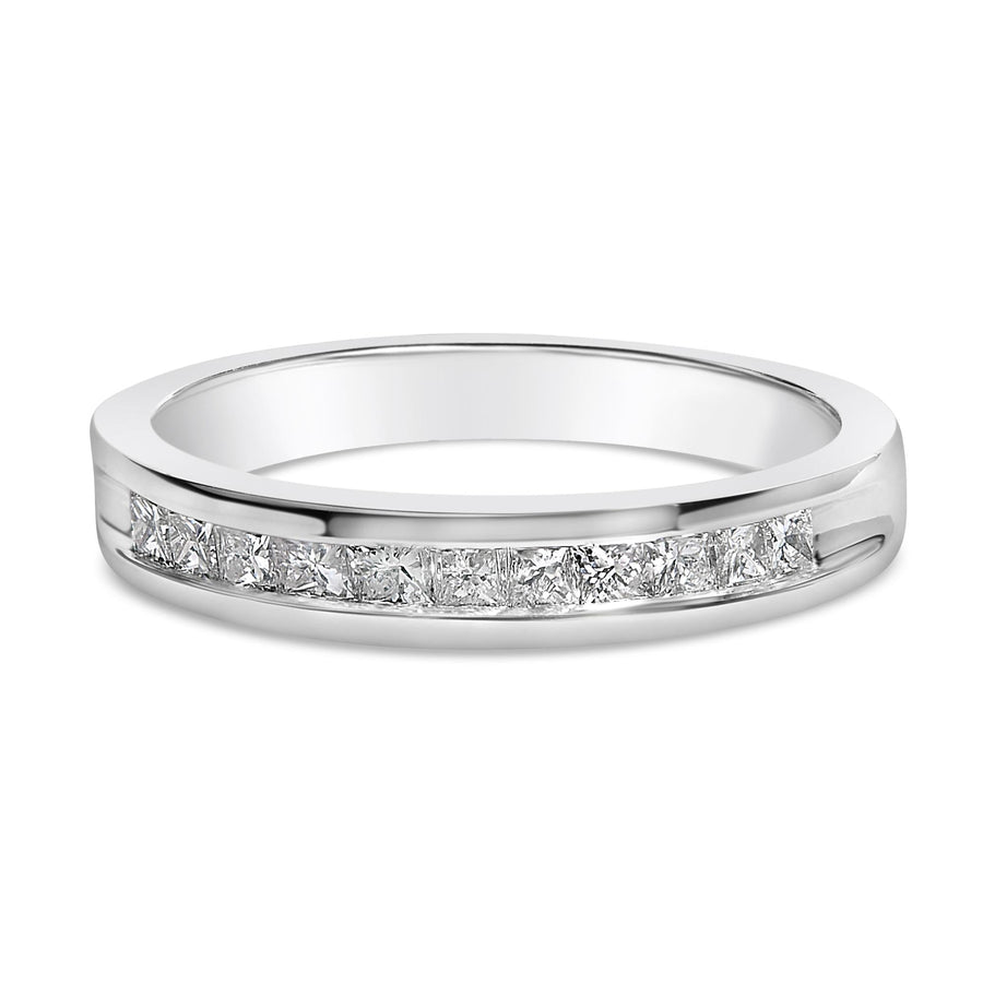 .925 Sterling Silver 1/2 Cttw Princess-Cut Diamond Channel-Set Half-Eternity Wedding or Anniversary Band Ring (H-I Color, I2 Clarity)