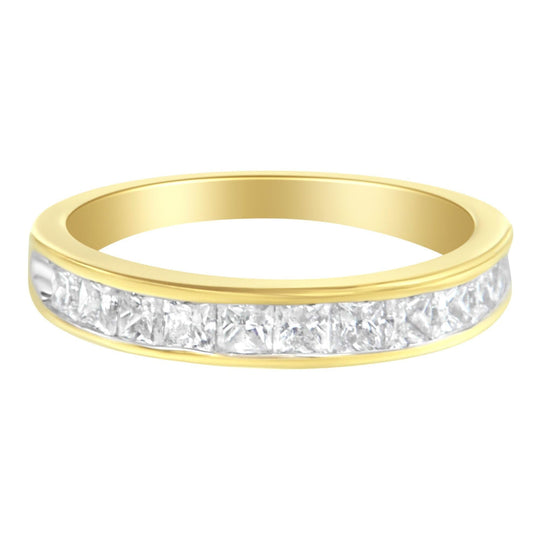 14K yellow gold ring with channel-set round diamonds, 1 carat total
