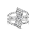 18K white gold cocktail ring with round diamond stones in crossover split shank