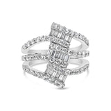 18K white gold cocktail ring with round diamond stones in crossover split shank thumbnail 1