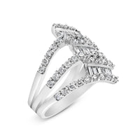 18K White Gold 1 3/4 Cttw Diamond Multi Crossover and Split Shank Cocktail Ring