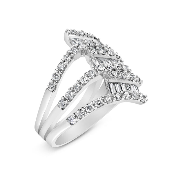 18K White Gold 1 3/4 Cttw Diamond Multi Crossover and Split Shank Cocktail Ring