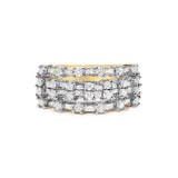 14K Yellow Gold 1.0 Cttw Round and Baguette Diamond Multi-Row Band Ring-0 thumbnail 1