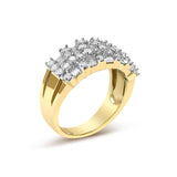 14K Yellow Gold 1.0 Cttw Round and Baguette Diamond Multi-Row Band Ring-3 thumbnail 4