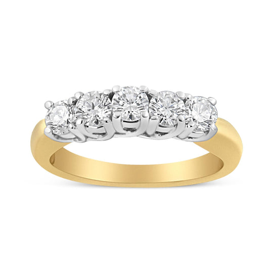 18K Yellow Gold 1.0 Cttw 4 Prong Set Round Cut Diamond Step up 5 Stone Ring Band (F-G Color, SI1-SI2 Clarity)-0
