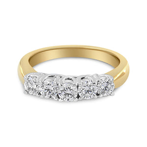 18K Yellow Gold 1.0 Cttw 4 Prong Set Round Cut Diamond Step up 5 Stone Ring Band (F-G Color, SI1-SI2 Clarity)-1