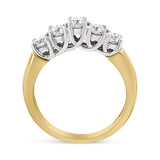 18K Yellow Gold 1.0 Cttw 4 Prong Set Round Cut Diamond Step up 5 Stone Ring Band (F-G Color, SI1-SI2 Clarity)-3 thumbnail 4