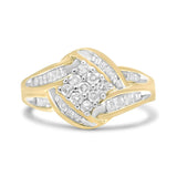 10K white and yellow gold ring with cluster and swirl diamond stones thumbnail 1