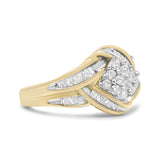 10K Yellow and White Gold 3/4 Cttw Diamond Cluster and Swirl Ring (H-I Color, I1-I2 Clarity)-1 thumbnail 2