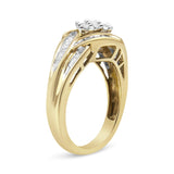 10K Yellow and White Gold 3/4 Cttw Diamond Cluster and Swirl Ring (H-I Color, I1-I2 Clarity)-3 thumbnail 4