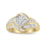 10K Yellow and White Gold 3/4 Cttw Diamond Cluster and Swirl Ring (H-I Color, I1-I2 Clarity)-4 thumbnail 5