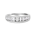 14K white gold ring with alternating round and baguette diamond stones