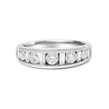 14K white gold ring with alternating round and baguette diamond stones thumbnail 1