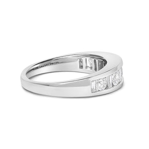 14K White Gold Alternating 1.0 Cttw Round and Baguette Diamond Channel Band Ring-1