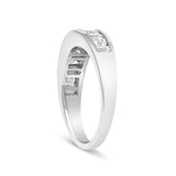 14K White Gold Alternating 1.0 Cttw Round and Baguette Diamond Channel Band Ring-4 thumbnail 5