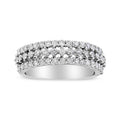 14K white gold ring with three rows of round diamond stones