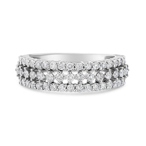 14K White Gold 1.0 Cttw Prong Set Round Diamond Split Shank Three Row Band Ring (H-I Color, I2-I3 Clarity)-1