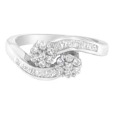 14K White Gold Round and Baguette Diamond Bypass Ring (1/2 cttw, H-I Color, I1-I2 Clarity)-1 thumbnail 2