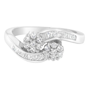 14K White Gold Round and Baguette Diamond Bypass Ring (1/2 cttw, H-I Color, I1-I2 Clarity)-1