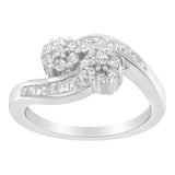 14K White Gold Round and Baguette Diamond Bypass Ring (1/2 cttw, H-I Color, I1-I2 Clarity)-3 thumbnail 4
