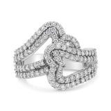 14K white gold ring with two heart diamond stones in bypass band thumbnail 1