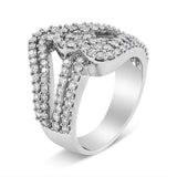 14K White Gold 1 1/2 Cttw Diamond Open Double Heart Bypass Ring Band (H-I Color, VS1-VS2 Clarity)-3 thumbnail 4