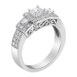 14K White Gold Round and Princess-Cut Diamond Three Stone Ring (1 Cttw, H-I Color, I1-I2 Clarity)-1 thumbnail 2