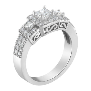 14K White Gold Round and Princess-Cut Diamond Three Stone Ring (1 Cttw, H-I Color, I1-I2 Clarity)-1