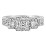 14K White Gold Round and Princess-Cut Diamond Three Stone Ring (1 Cttw, H-I Color, I1-I2 Clarity)-3 thumbnail 4